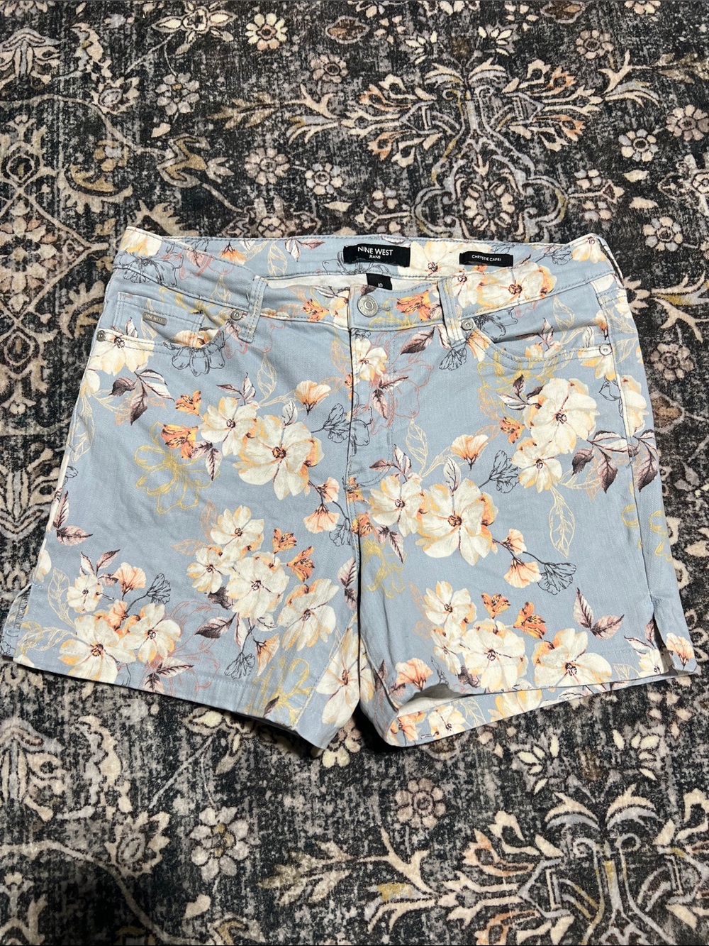 Nine West Light Blue Floral Denim Shorts